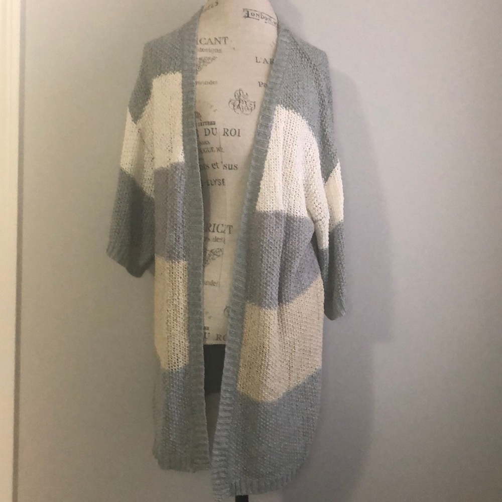 She & Sky Sage Gray Yellow & Cream SS Cardigan